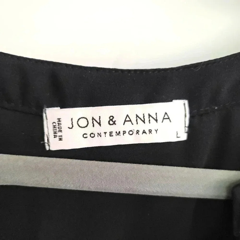 JON & ANNA contemporary black and cream chiffon sleeveless blouse size Large - Picture 3 of 4